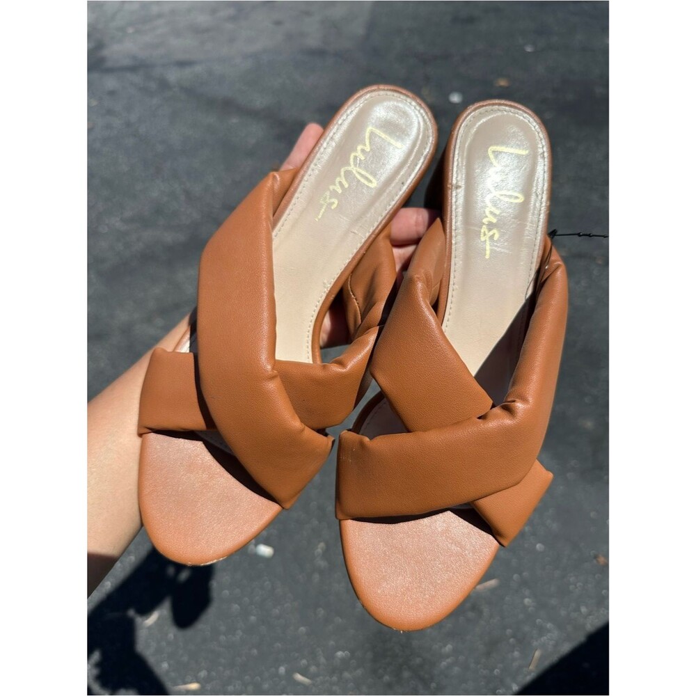 Women’s Lulus Braided heeled slides sandals mules open toe 8.5